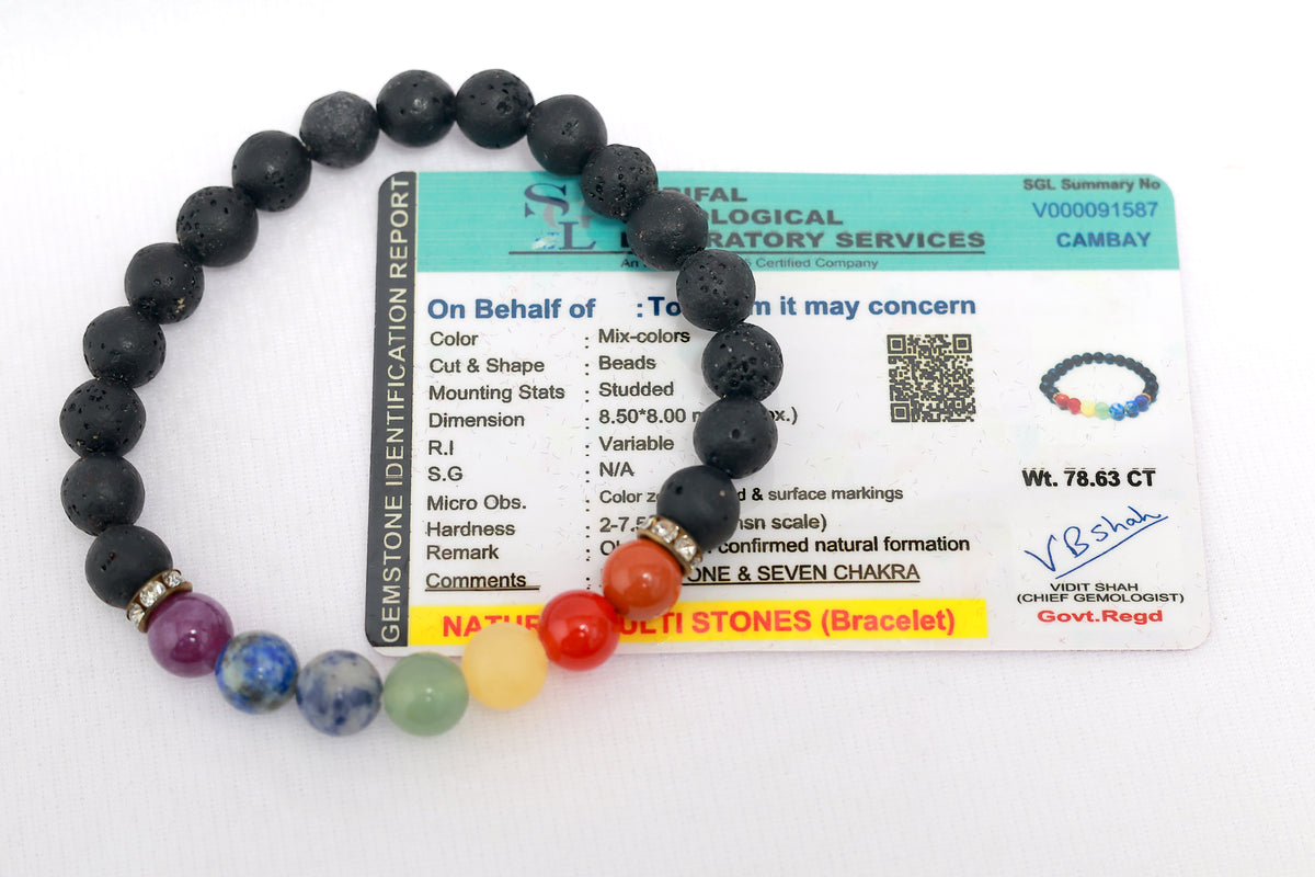 7 Chakra Lava Stone Bracelet| Certified Authentic