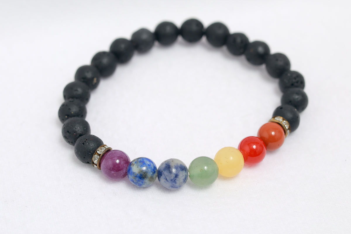 7 Chakra Lava Stone Bracelet| Certified Authentic