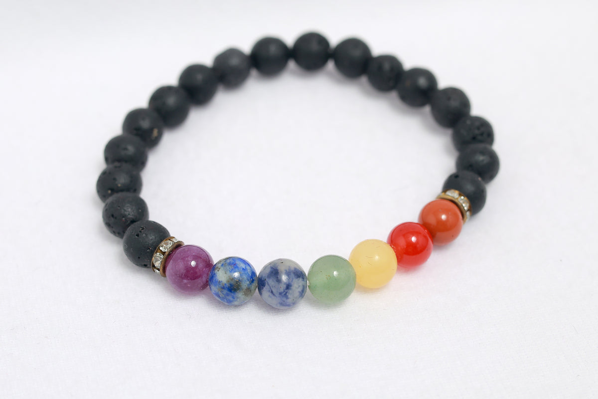7 Chakra Lava Stone Bracelet| Certified Authentic