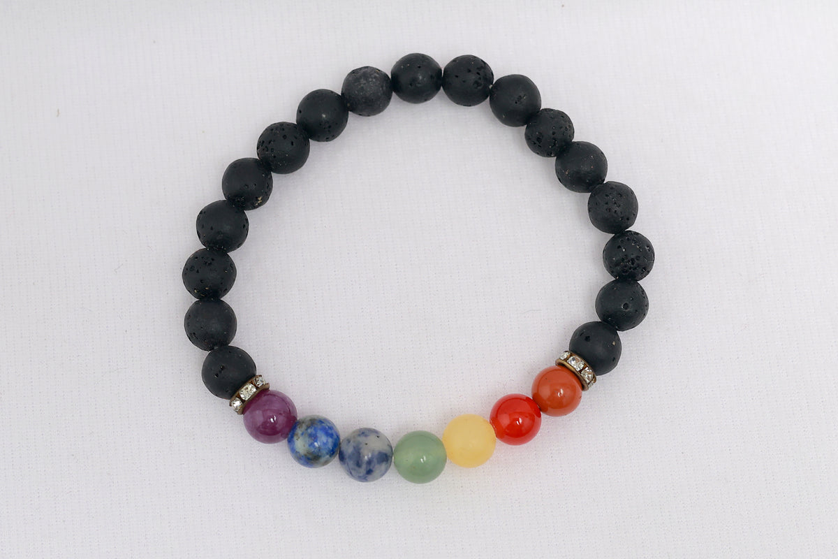 7 Chakra Lava Stone Bracelet| Certified Authentic