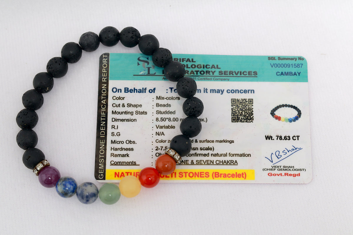 7 Chakra Lava Stone Bracelet| Certified Authentic
