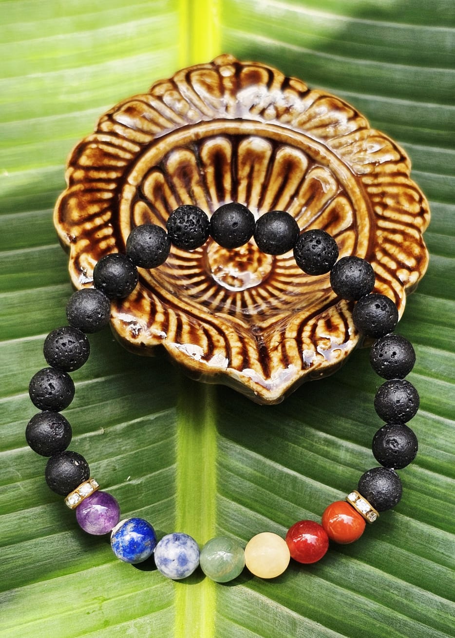 7 Chakra Lava Stone Bracelet| Certified Authentic